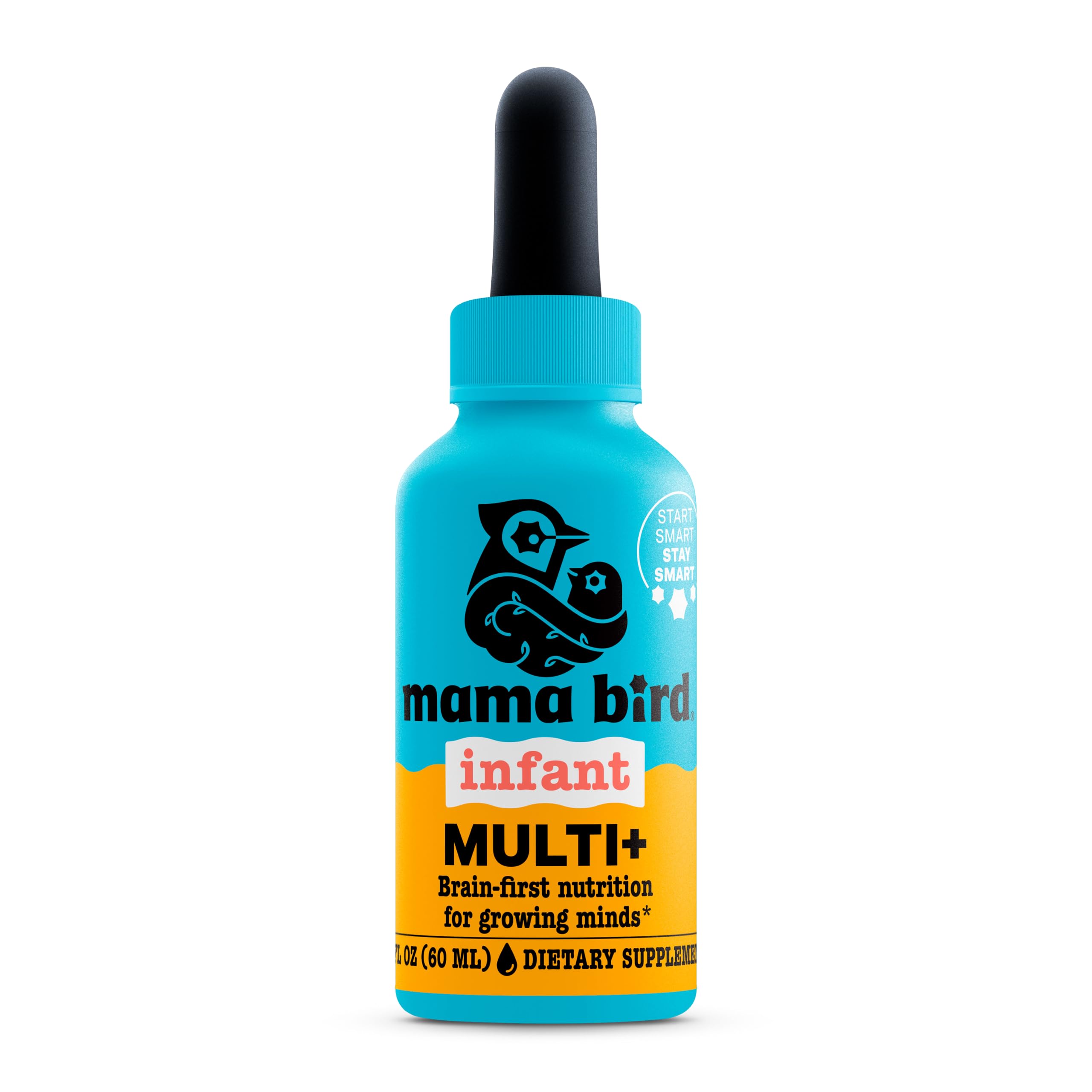 Mama Bird Infant Multi+ Drops (60 Servings) Ages 6 mo+ - Liquid Infant Multivitamin - Orange Flavor - Methylated B Vitamins, Vitamin B6 & Vitamin B12 - 3rd-Party Tested - Non GMO, Vegan & Gluten Free