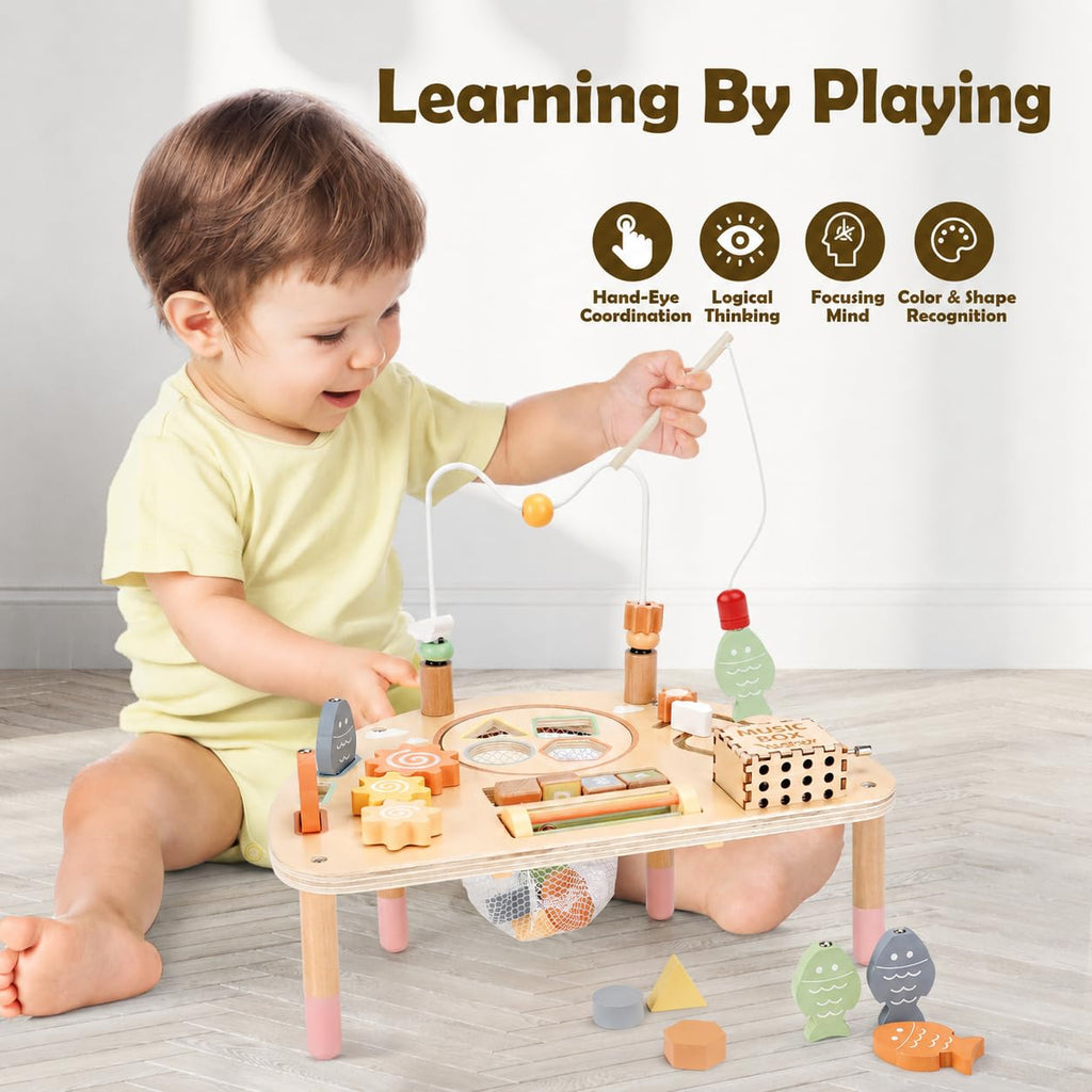 Vanplay 8 in 1 Wooden Activity Table, Montessori Toys for 2 Year Old Gift