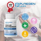 Puregen Labs Sodium Bicarbonate Tablets 650mg (10 Grains) - Total 600 Count | Baking Soda Supplement, Natural Relief of Acid Indigestion, Heartburn, Sour Stomach & Upset Stomach