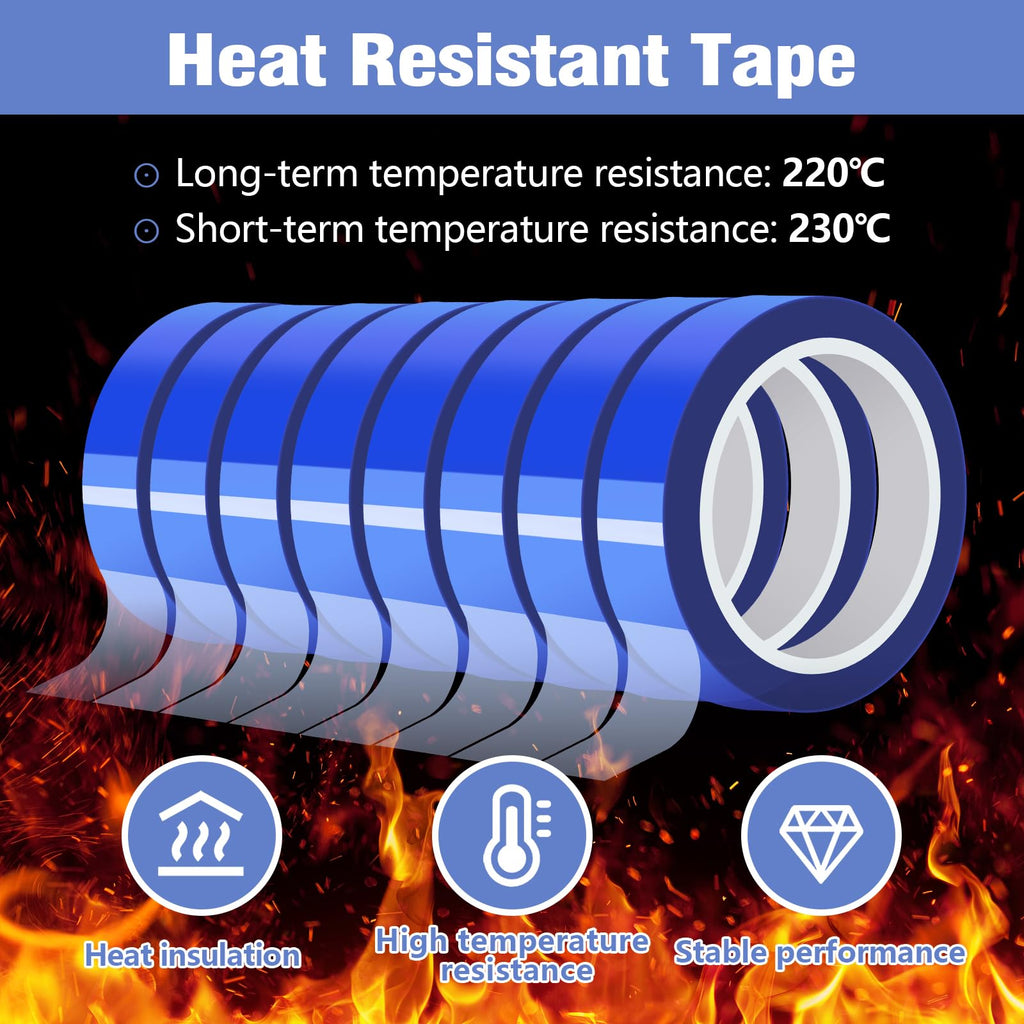 Fyguard 8 Rolls 20mm × 30m (98ft) Blue Sublimation Tape Heat Transfer Tape, Heat Resistant Tape for Sublimation Printer Electronic Soldering, No Residue