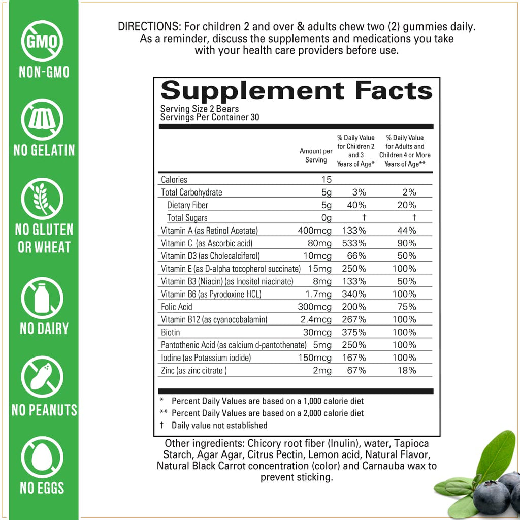 Wellvites Kids Multivitamin Gummies - Sugar Free, Vegan, Non-GMO, Vitamin A, D, B6, B12 and C - No Artificial Sweeteners, Gluten-Free, Gelatin-Free - 60 Count (30 Day Supply)