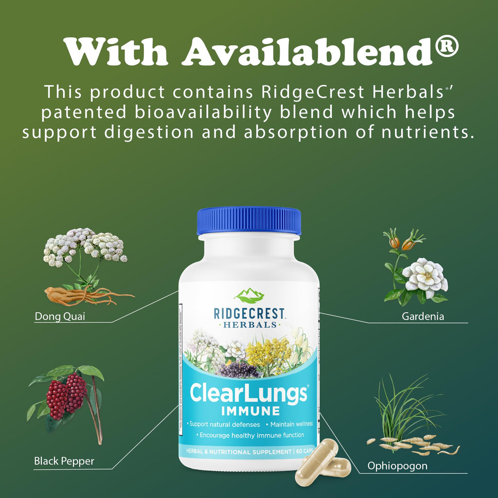 RidgeCrest Herbals ClearLungs Immune, Lung Support Supplement with Elderberry, Zinc, Vitamin C, Vitamin A, Olive Leaf, Mullein, Lung Wellness Formula for Respiratory Health (60 Vegan Caps, 30 Serv)