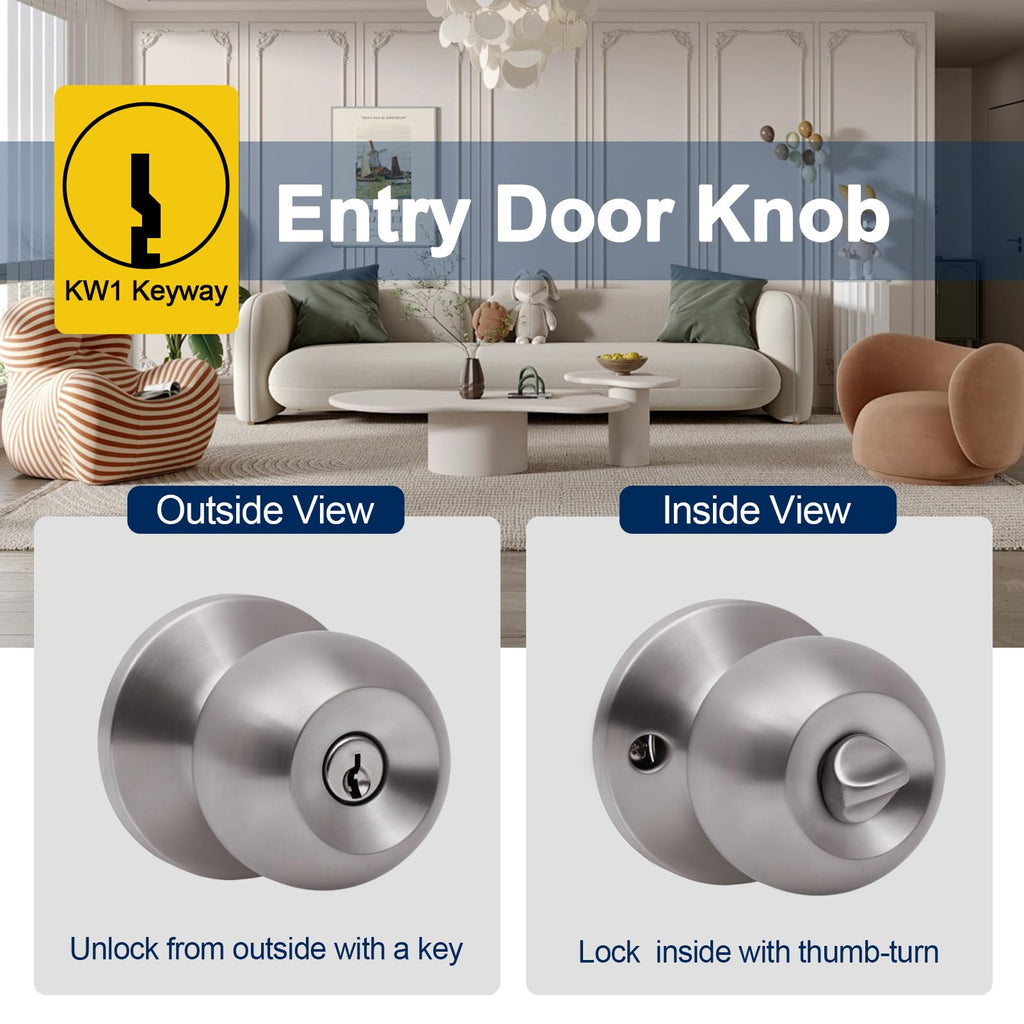 Lanwandeng 4 Pack Door Knobs with Lock and Key,All Keyed Same Entry Door Knob, Exterior and Interior Door Lock, Door Handle Satin Nickel