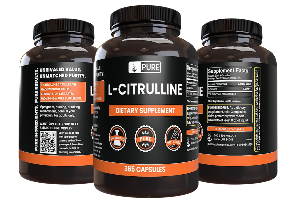 Pure Original Ingredients L-Citrulline (365 Capsules) No Magnesium Or Rice Fillers, Always Pure, Lab Verified