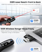 Presentation Clicker with USB-A & USB-C Receiver, 2.4GHz Wireless Presenter Remote with Volume Control & Red Light Pointer, Clicker for PowerPoint Slides Slide Advancer for Mac Computer, Plug & Play
