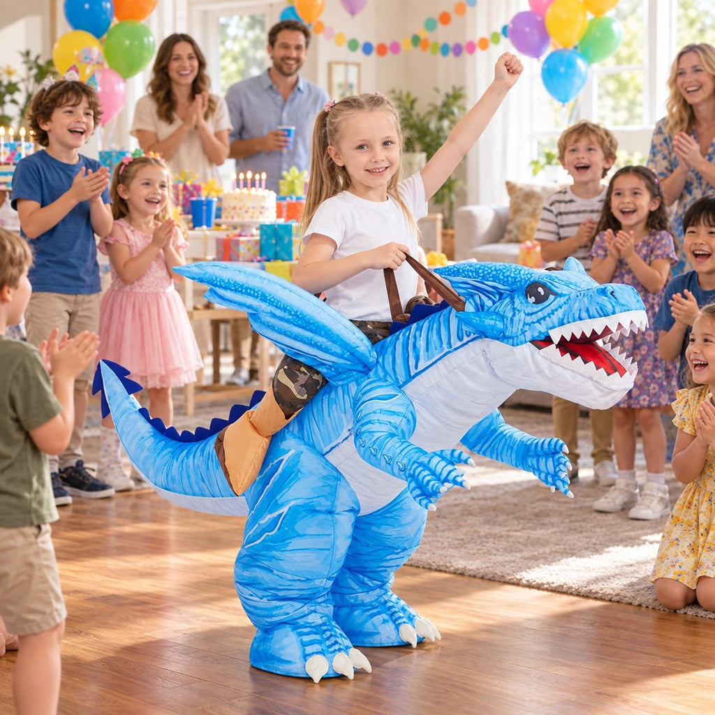 GOOSH Inflatable Dinosaur Costume Kids Halloween Blow up Costumes for Boys Girls Funny Riding Ice Dragon Air Costume for Party Cosplay