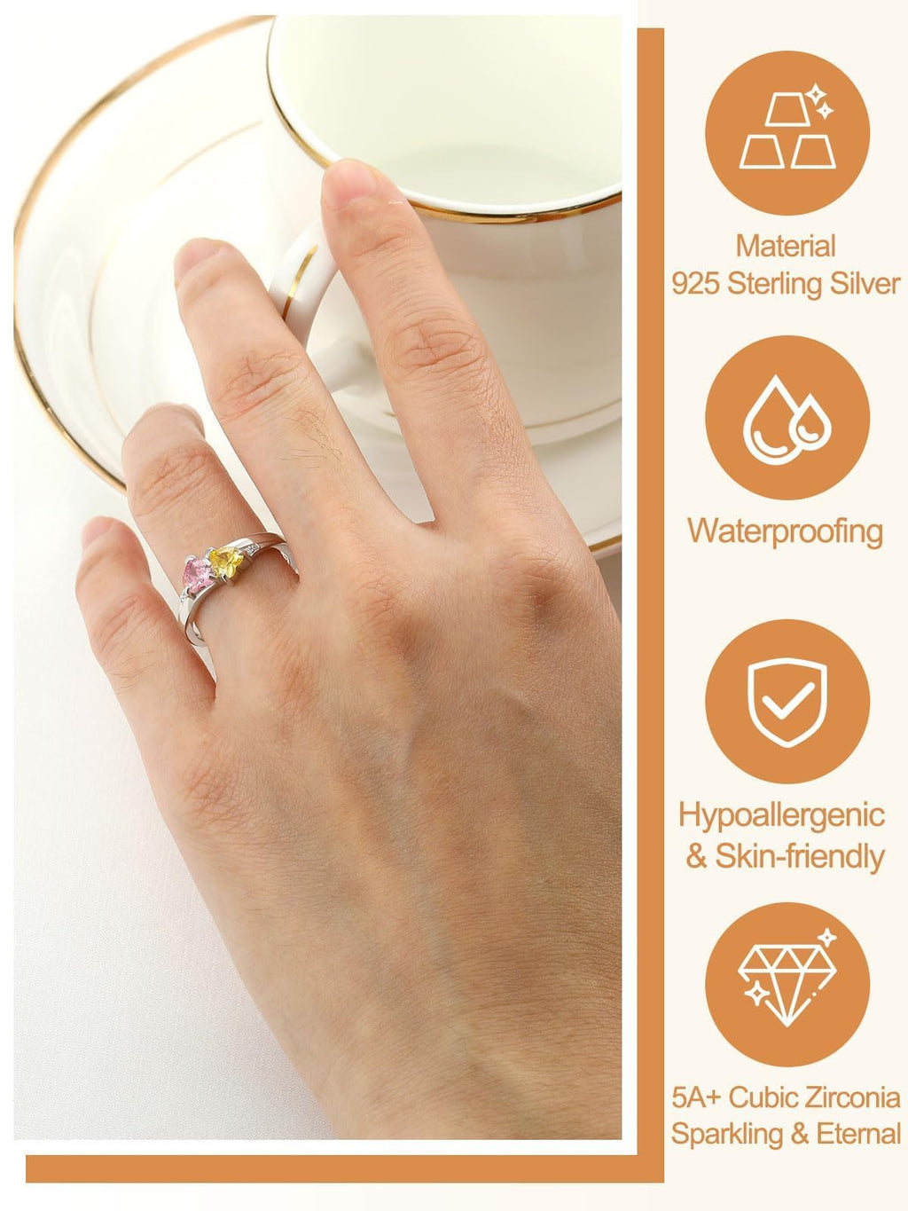 Custom4U Sterling Silver Rings for Women Personalized Name Ring
