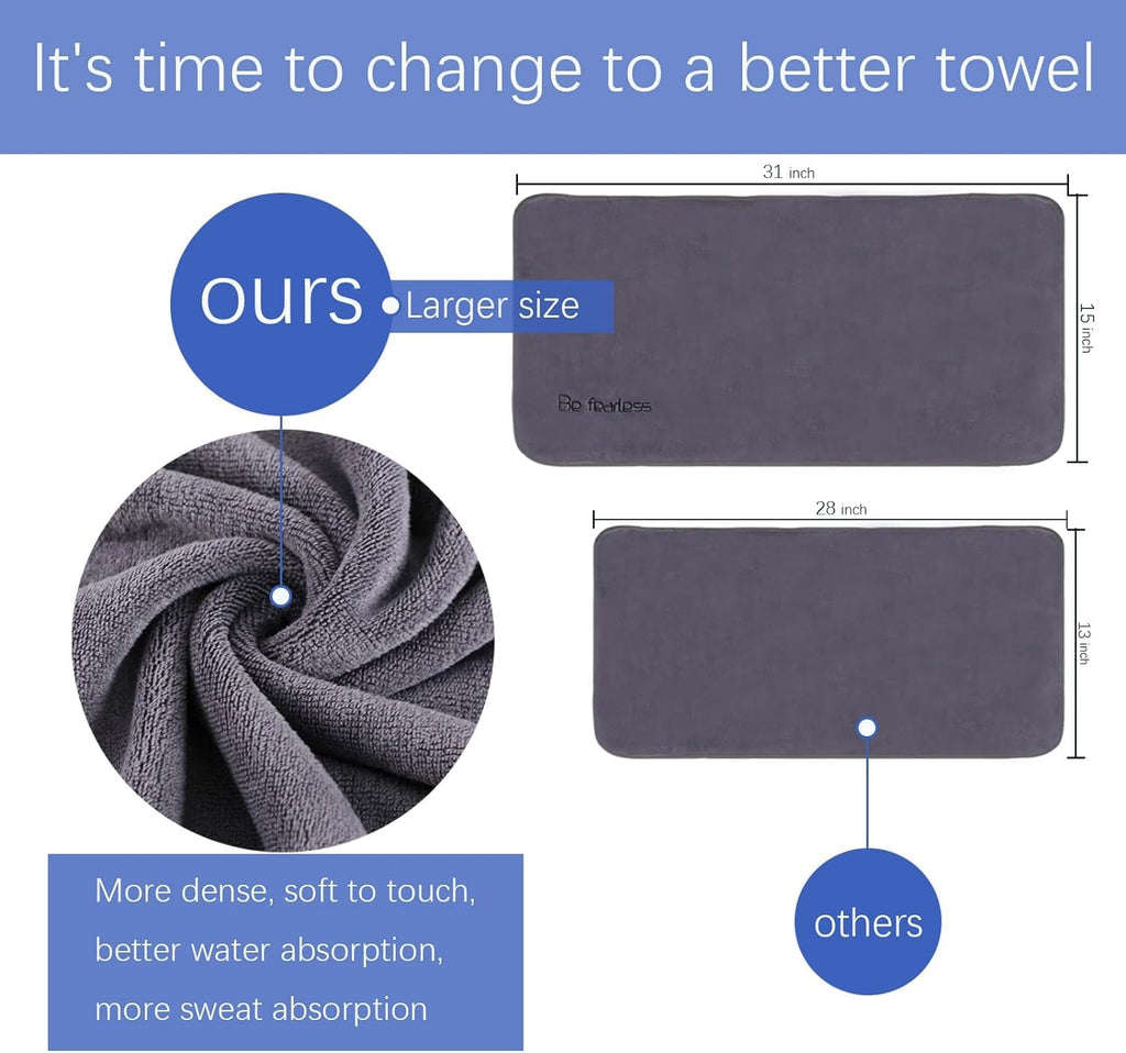 Wuwahold Microfiber Gym Towels Bigger Size Super Soft for Exercise Fitness, Sports, Workout, 380-GSM 15-Inch x 31-Inch Quick-Drying Towels (3 Pack, Grey+Blue+Navy Blue)