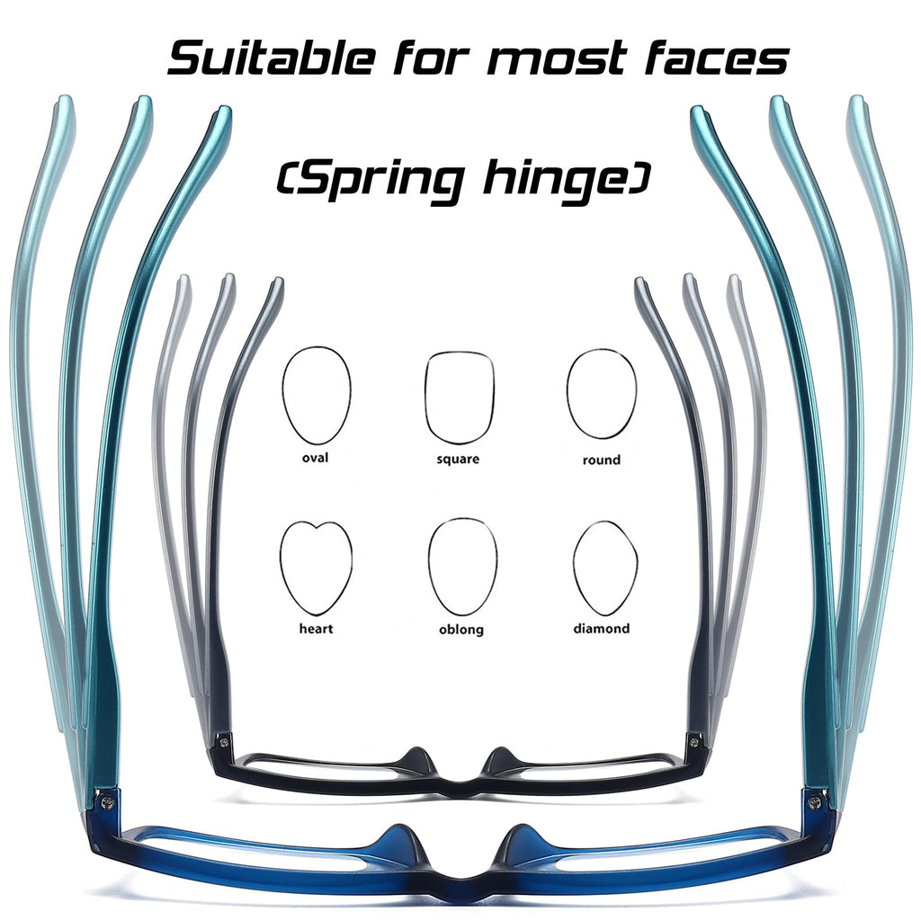 RaoOG Reading Glasses for Men/Women with Spring hinges 1.75 Rectangulart Computer Readers with Blue Light Protection and Case