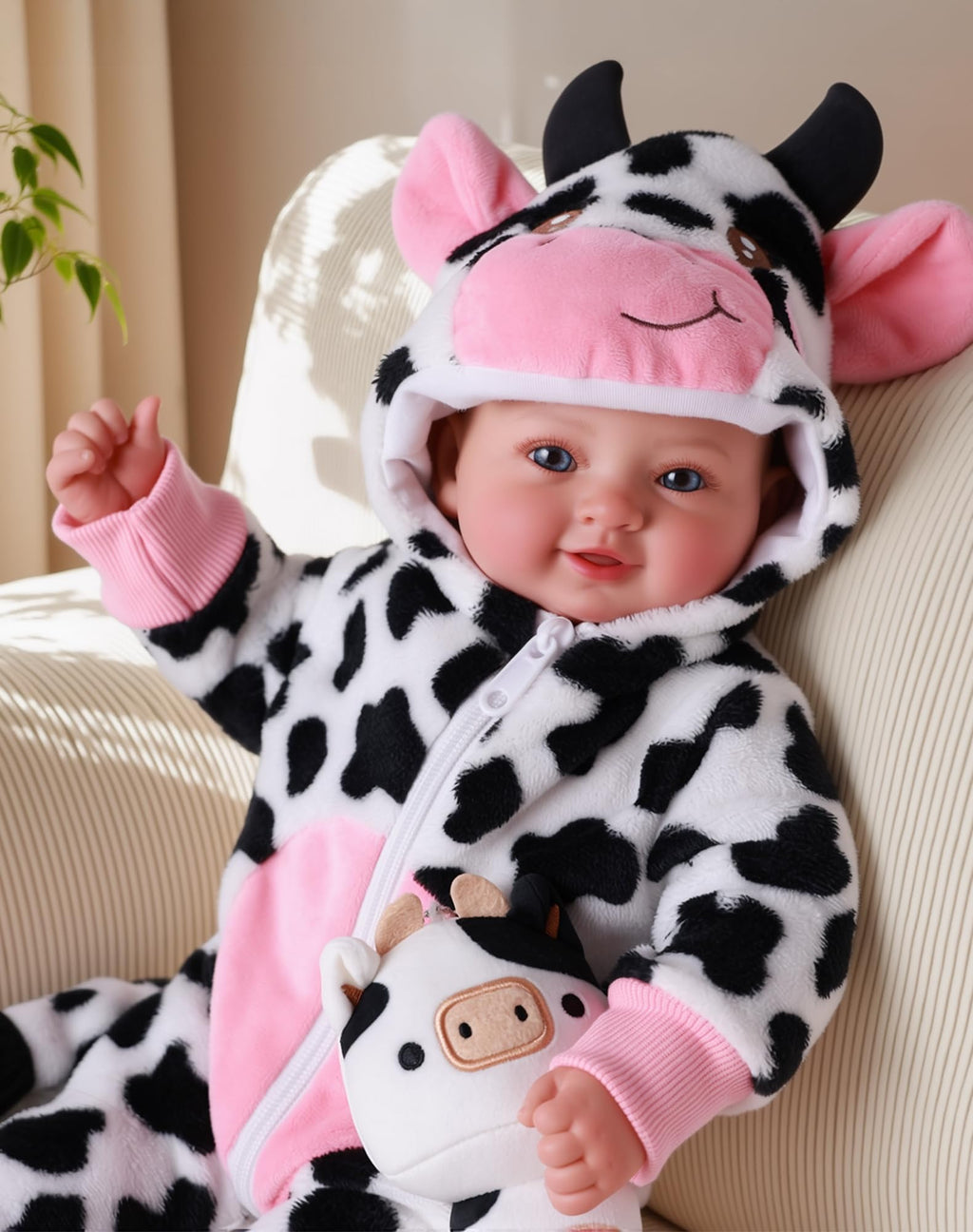 BABESIDE Baby Dolls, 17inch Large Realistic Soft Baby Doll with Cow Outfit