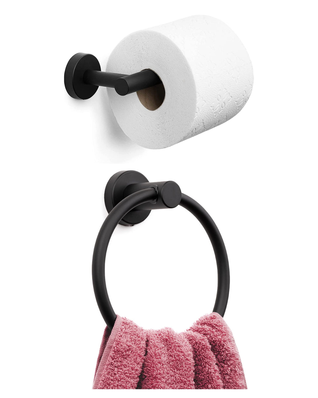 Marmolux Acc 2 PCS Matte Black Bathroom Hardware Set - Hand Towel Holder for Bathroom Wall + Black Toilet Paper Holder Wall Mount | Towel Holder Hanger Rack Stainless Steel Bathroom Set - Towel Rack