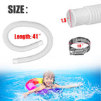 1.5” x 41” Pool Pump Replacement Hose, 2-Pack Above-Ground Pool Hoses with 4 Stainless Steel Clamps, Compatible with Intex, Coleman, Summer Waves Pool Pumps & Filters (2 PACK White)