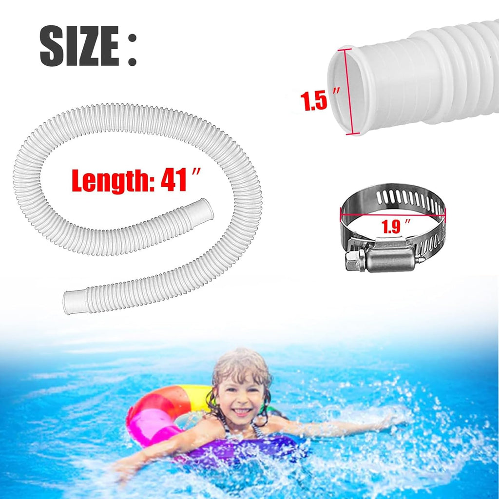 1.5” x 41” Pool Pump Replacement Hose, 2-Pack Above-Ground Pool Hoses with 4 Stainless Steel Clamps, Compatible with Intex, Coleman, Summer Waves Pool Pumps & Filters (2 PACK Blue)
