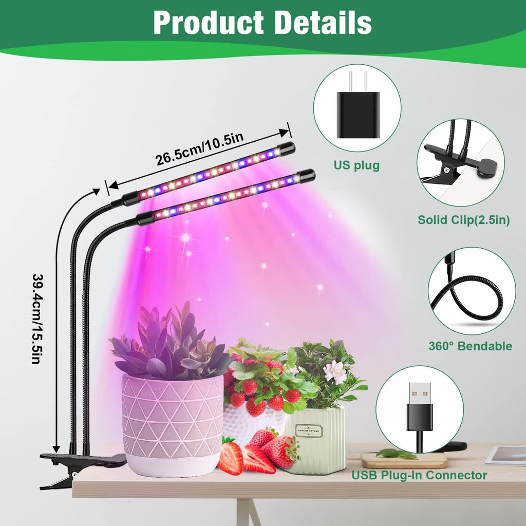 Garpsen Plant Light, 2 Heads Grow Lights for Seed Starting with Clip, 2Pack