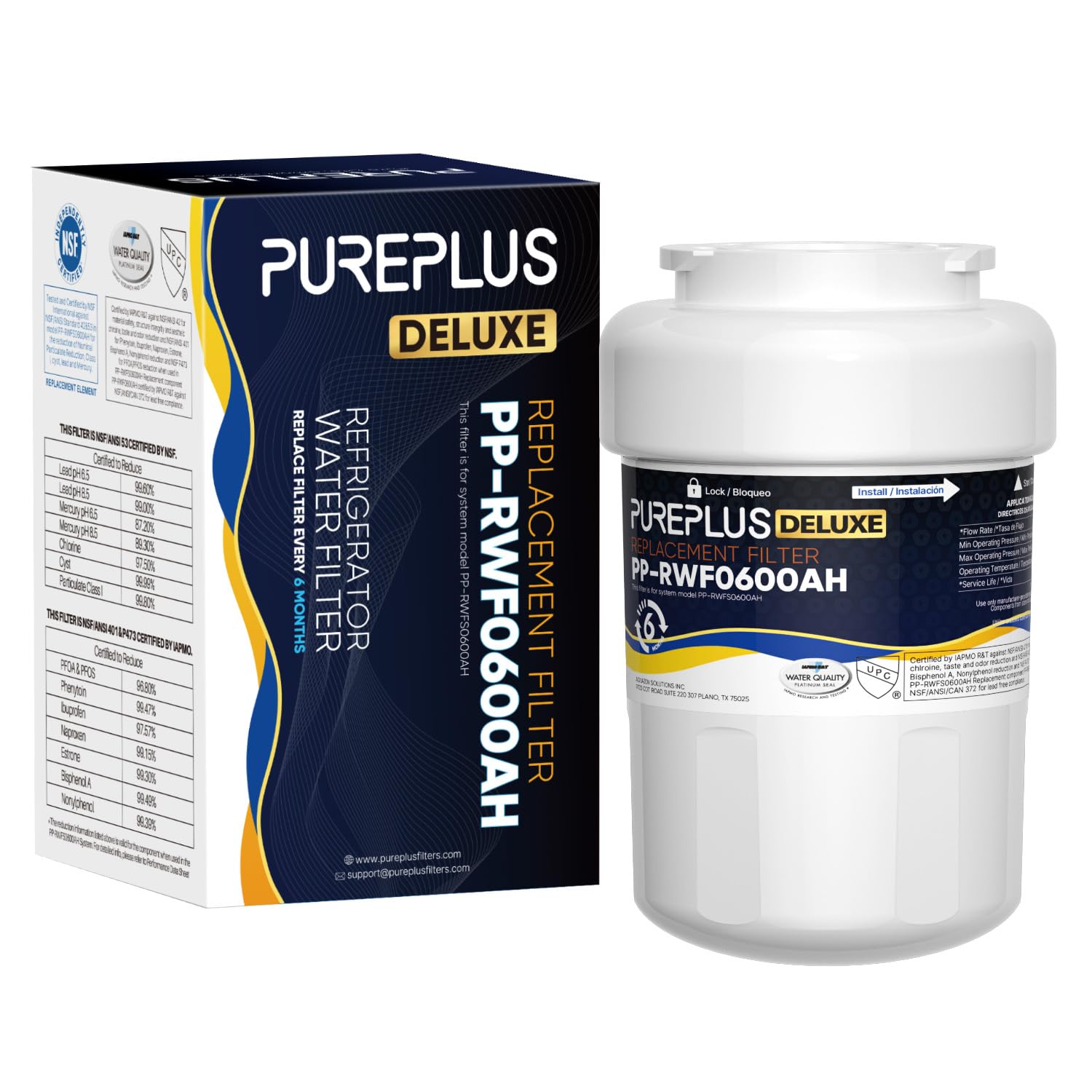 PUREPLUS NSF/ANSI 401, 53, 42 & NSF P473 Certified Replacement for HDX FMG-1, PL-100, WFC1201, PC75009, RWF1060, RWF0600A, 469991 Refrigerator Cartridge,1Pack