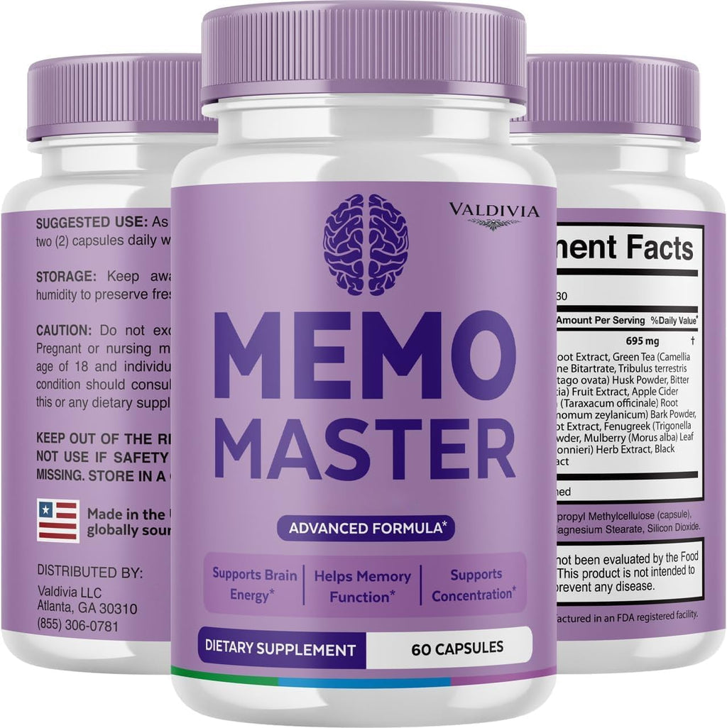 Valdivia Memo Master Capsules - Premium MemoMaster Daily Memory & Focus, All Natural Memory Formula for Wellness - 60 Capsules for 1 Month
