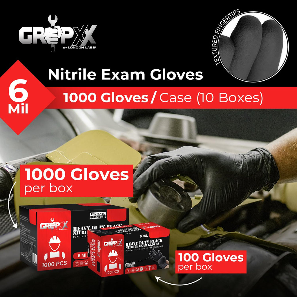 London Labs Heavy Duty 6 Mil Black Nitrile Gloves - Disposable, Latex & Powder Free | Mechanic, Food Prep & Tattoo | Rubber Gloves for Cooking, Cleaning & Household |Bulk Case of (1000)