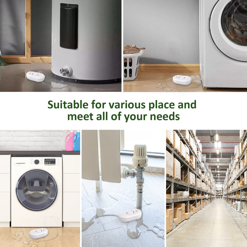Water Leak Detector Sensor Alarm: Home Water Flooding Monitor Smart Sink Overflow Monitoring Adjustable Wet Moisture Alert Pipe Leakage Drip Detection Warning for Basement Floor 4Pack