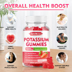 2 Pack Potassium Gummies 1000mg, Potassium Bicarbonate Supplement for Adults & Kids, Potassium Supplement for Electrolyte Balance & Muscle Heath, Sugar-Free, Strawberry Flavor, 120 Count