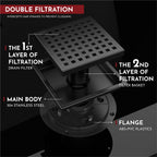 WEBANG 6 Inch Square Shower Floor Drain with Flange,Quadrato Pattern Grate Removable,Food-Grade SUS 304 Stainless Steel,Watermark&CUPC Certified,Matte Black