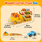 Toddler Toys for 2 3 4 5 Years Old Kids, Transport Car Carrier Truck Toy with 6 Wooden Vehicle, 30in Foldable Track Trailer with Light & Sound Effects, Best Gift Choice for Christmas, Birthday