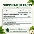 Organic Soursop Graviola Leaf Extract Liquid Drops | Pure Soursop Bitters Liquid for Immune Support | GMP Certified, Vegan, Non-GMO, Gluten Free | 1 Fl Oz