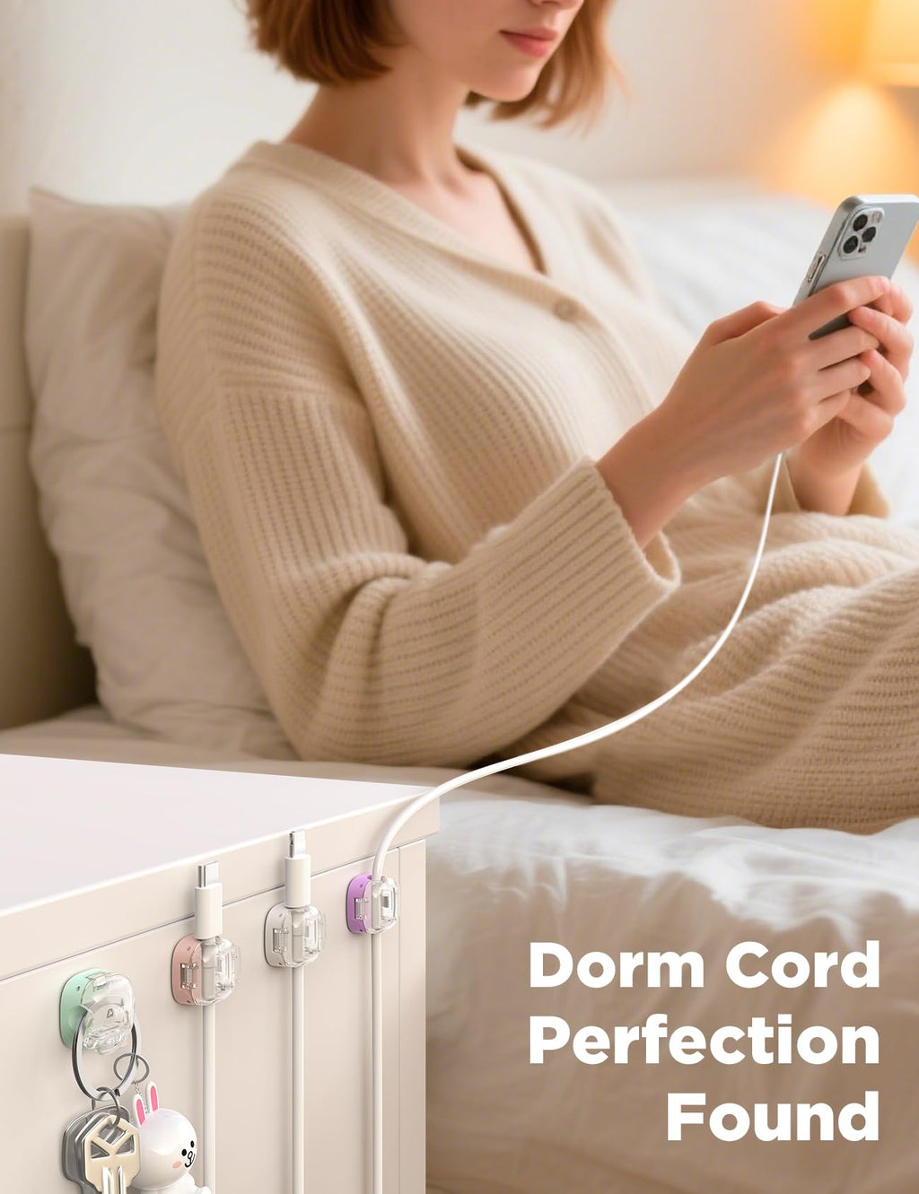 Cable Clips,12 Pack Cord Holder Cord Organizer [1s Lock & Strongest Adhesive] Spring Cord Clips Phone Charger Wire Desk Cable Management Nightstand Home Office School Decor Women Cute Desk Accessories