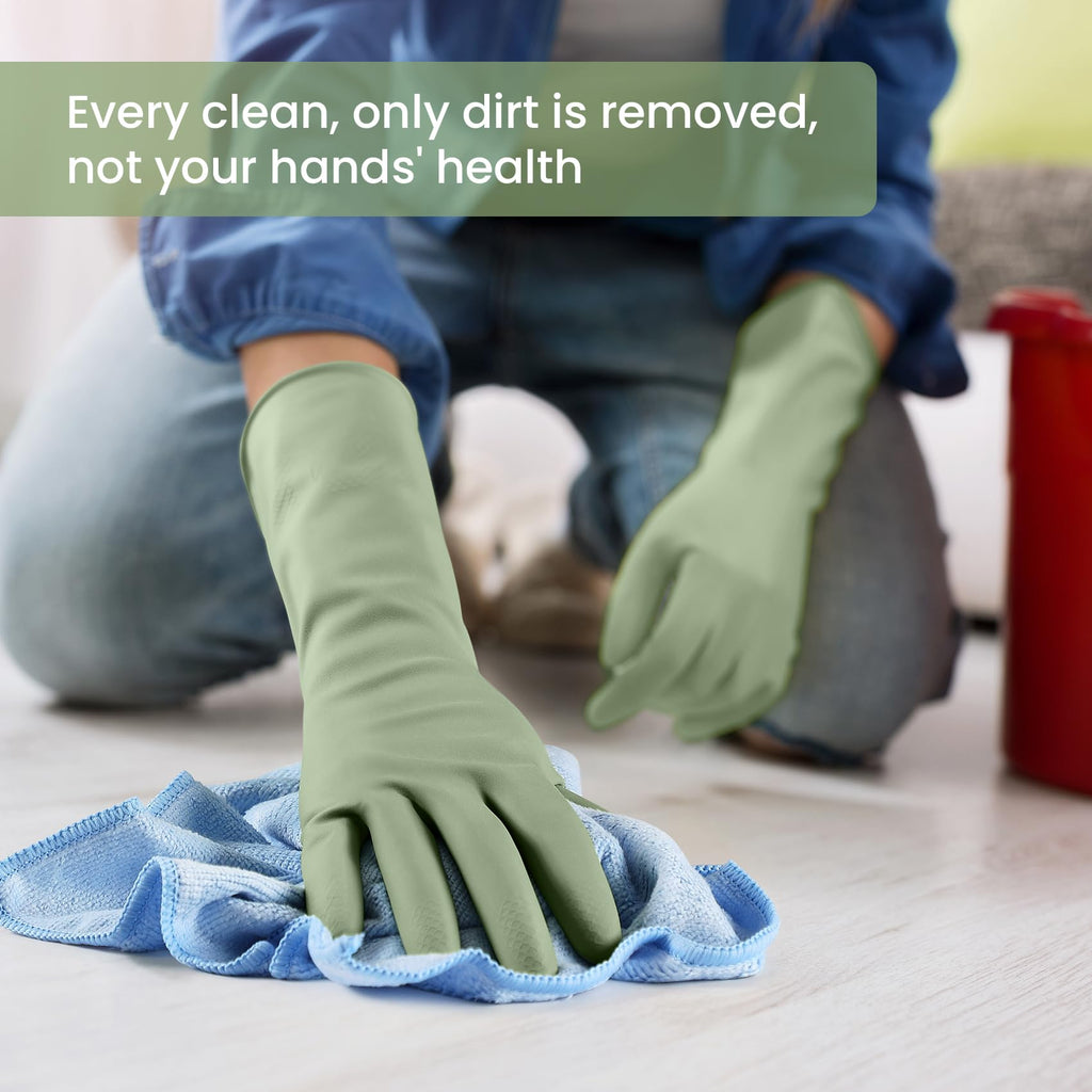 Rubber Cleaning Gloves for Dishwashing, 4 Pairs Reusable Kitchen Gloves for Washing Dishes and Household Cleaning, Colorful Dish Gloves with Flocked Lining and Non-Slip Grip, Pefect for Woman Men - S