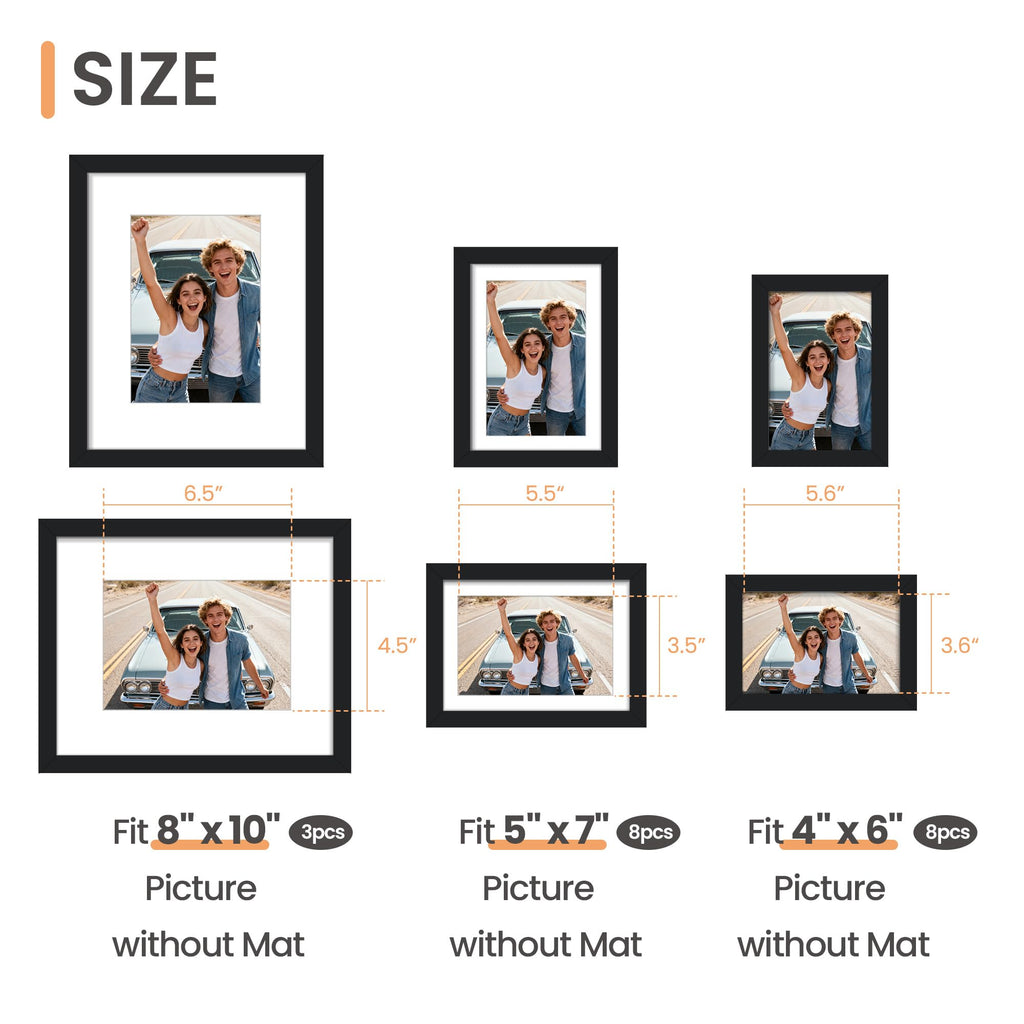 upsimples Picture Frames set of 19, Including 8x10, 5x7, 4x6 Black Frame