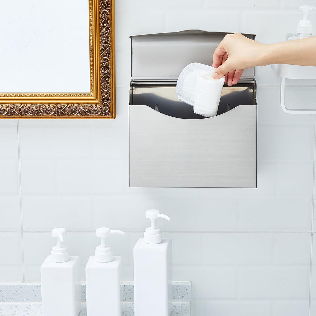 Tioncy 4 Pcs Sanitary Napkin Disposal Receptacle Wall Mount, Silvery White