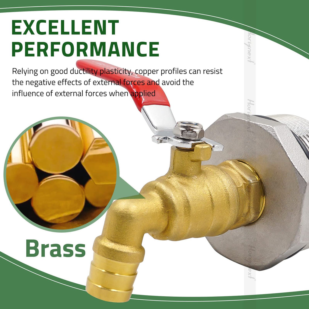 Horiznext 55 Gallon Drum Faucet with epdm Gasket, 50 gal Oil Water rain Barrel Valve Bucket Spigot, NPT3/4 Thread 5/8 inch Barb Brass Valve & 2" Stainless Steel Adapter kit
