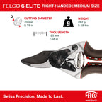 FELCO 6 ELITE Pruning Shears – 7.7" Swiss-Made Garden Clippers with Leather-Wrapped Handle for Medium Right Hands | Hand Pruners for Gardening | Garden Tool Cutter with Bypass Blade, Aluminum Body