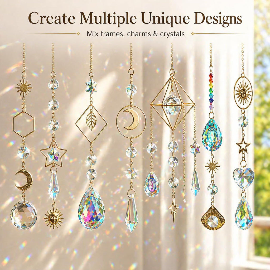 400 PCS Suncatcher Making Kit for Adults - Crystal Beads & Prism Accents with Hanging Cord, Adult Art Craft Supplies | Hanging Rainbow Maker for Home Window Garden Decor & Gifts