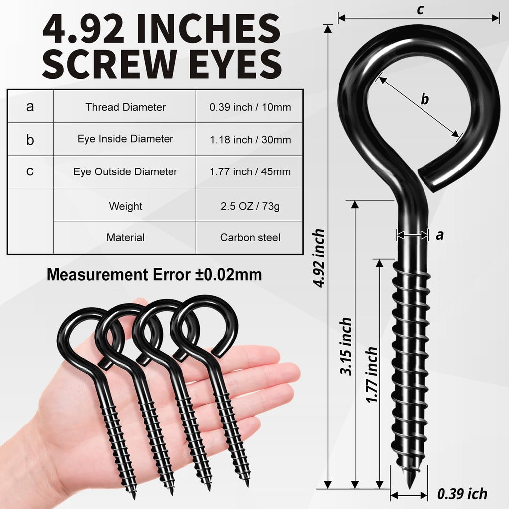 ZAUGONTW 5 Inch Eye Hooks, Large Eye Bolts Screw in Hooks, 10 Pcs,