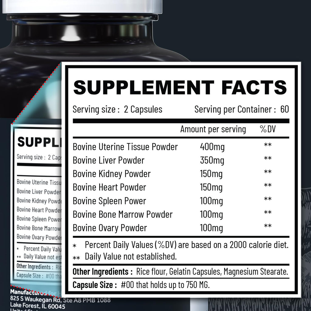 Beef Organ Supplement Grass Fed Complex for Women - 7 Carnivore Meat Proprietary Blend of Beef Liver, Marrow, Brain, Thymus, Spleen, Kidney, Colostrum, Heart, Pancreas, Gallbladder -120 Caps