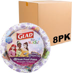Glad Disney Princess Kids Paper Plates, Heavy Duty Soak Proof Microwavable Cut Resistant Disposable Dinner Snack Plates, 8.5 Inch, 40 Count, 8 Pack Multi-Pack