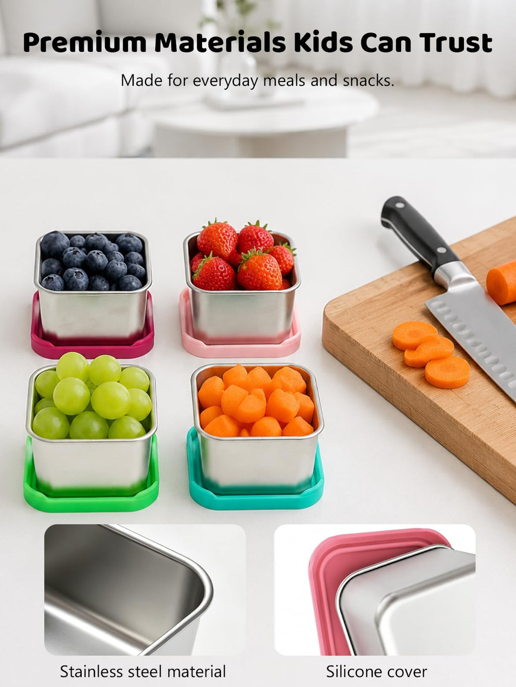 HTEVW 6 Pack Stainless Steel Snack Containers for Kids, 6 oz Food Container