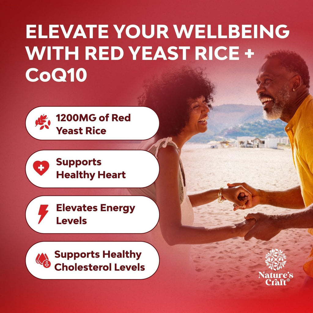 Red Yeast Rice with CoQ10 Supplement - Advanced Healthy Heart & Healthy Cholesterol Levels Formula for Men & Women - Extra Strength Capsule with Red Yeast Rice 1200 mg Capsules with CoQ10-240 Count