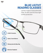JOLISU 5PCS Reading Glasses Men - Blue Light Blocking Computer Metal Thin Frame Readers For Mens/Women W/Case（2.00）