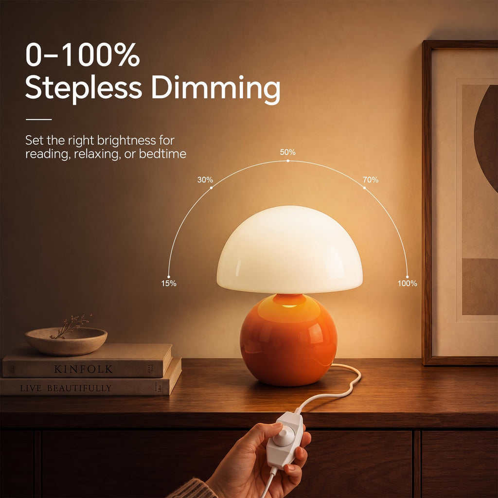 Dawnwake Mushroom Lamp Table Lamp for Bedroom,Desk Bedside Small Lamps for Living Room Night Stands,Mushroom Decor Cute Mini Modern Mid Century Lamps,Unique Aesthetic Home Living Room Decor(Orange)