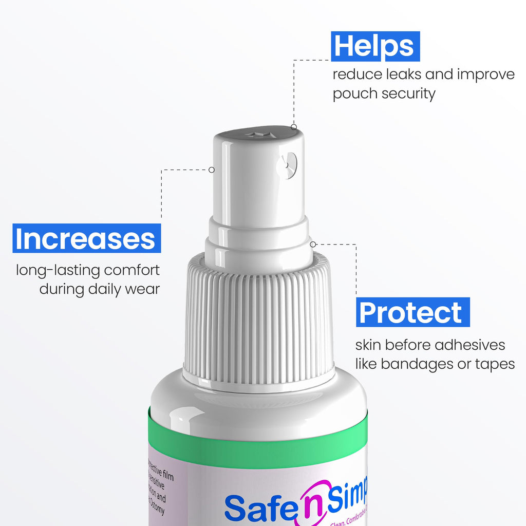 Safe n' Simple Skin Barrier Spray No-Sting - 2oz Bottle - Alcohol-Free Skin Prep Spray, Odor-Free Barrier Film for Ostomy Care, Stoma Skin Protection, Adhesive Prep for Medical Tapes and Dressings