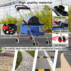 Dog Stroller Pet Stroller Cat Strollers Jogger Folding Travel Carrier Durable 4 Wheels Doggie Cage with Cup Holders 35Lbs Capacity Waterproof Puppy Strolling Cart for Small-Medium Dogs, Cats - Blue