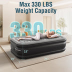 Ezyrest Air Mattress 18", Twin Air Bed with Soft Flocked Top and Portable Carry Bag, Twin Air Mattress with Built in Pump Raised for Guest, Office, Camping (Black)