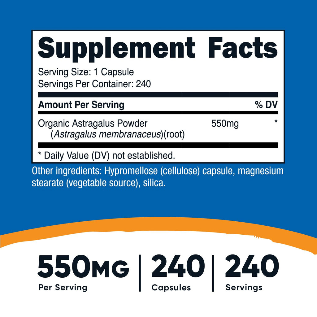 Nutricost Astragalus Capsules 550mg, 240 Vegetarian Capsules - Non-GMO and Gluten Free (Pack of 2)