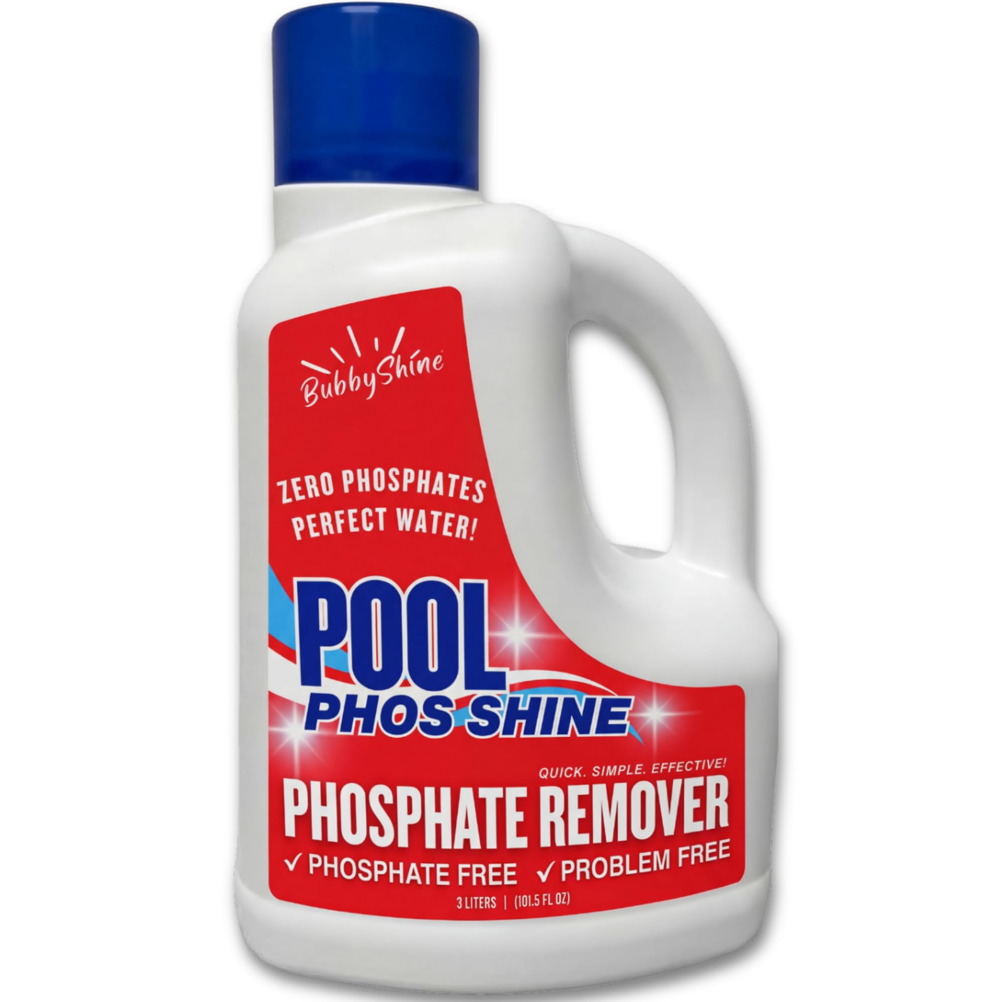 Phosphate Remover Pool Treatment – 3 L (101.5 fl oz) – Liquid Pool Chemicals, Skimmer-Pour Application, Easy Cap Measure, ppb Dosing Guide, Filter-Friendly Clarity Support – BubbyShine