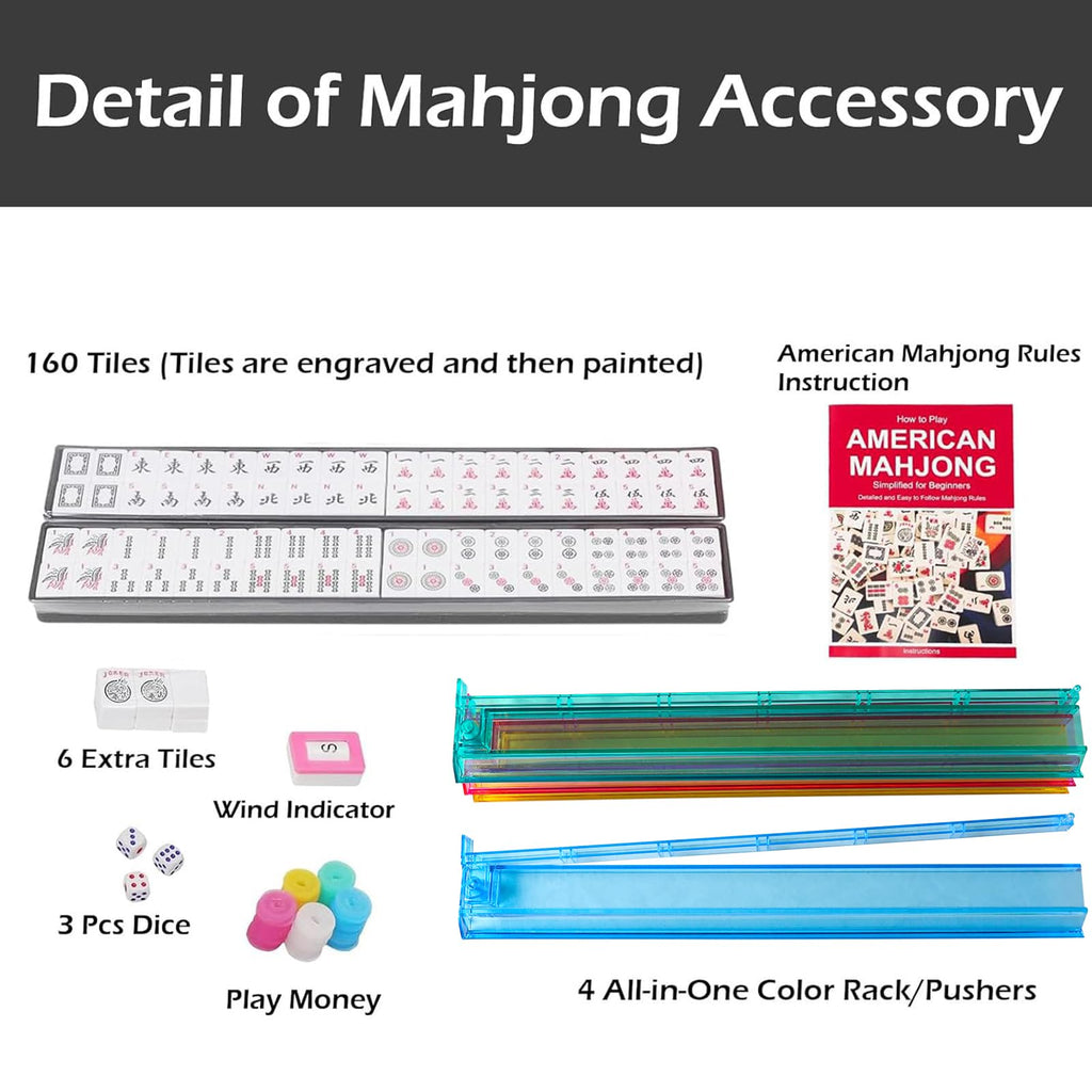GUSTARIA American Mahjong Game Set, 166 Premium White Tiles, 4 All-in-One Color Rack/Pushers, Complete Mahjong Set Blue Carrying Bag