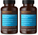 Amazon Elements Elderberry Complex, Immune System Support, 60 Berry Flavored Lozenges, Elderberry 100mg, Vitamin C 103mg, Zinc 12mg per Serving (Packaging May Vary) (Pack of 2)