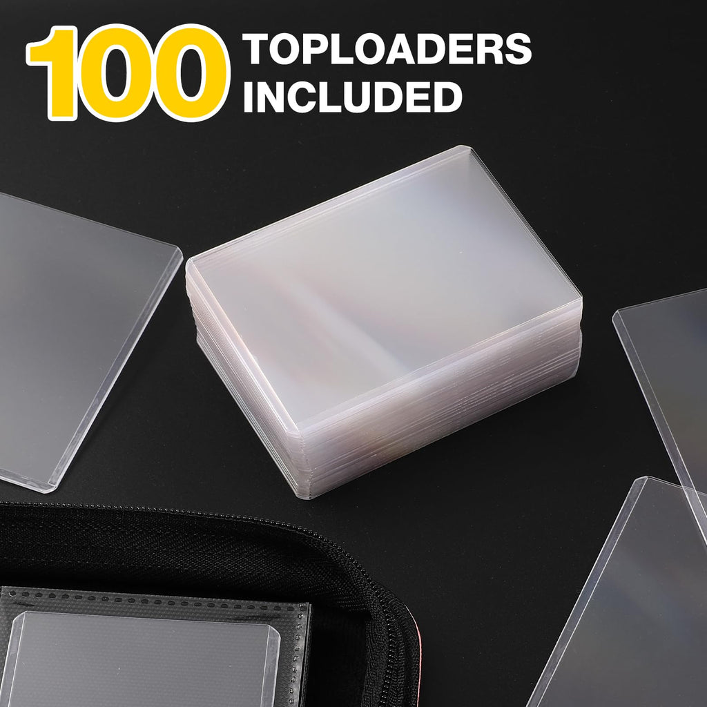 Toploader Binder, Holds 160 Toploaders, 100 Toploaders Included, 4-Pocket PU Cover Top Loader Binder for 3" x 4" Rigid Toploaders, Ringless Double-Sided Toploader Card Binder for TCG, Sport Cards