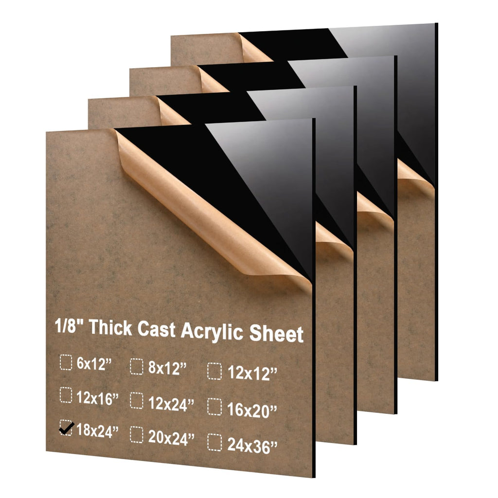 KINLINK 18x24 Plexiglass Sheets 1/8 inch Thick - 3mm Black Cast Acrylic Sheet, Plastic Board Polycarbonate Sheet for DIY Project, Craft, Table Top, Acrylic Sign and Wedding Invitation 4 Pack
