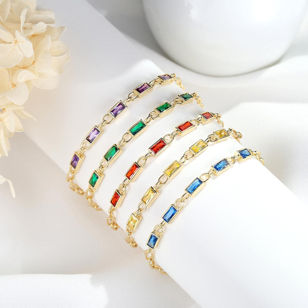 GexTyde Gold Birthstone Bracelet for Women, 18K Gold Plated Layered Jewelry Bracelet Set, Womens Dainty Stackable Bracelets Link Paperclip Chain Valentines Day Gift for Wife Her